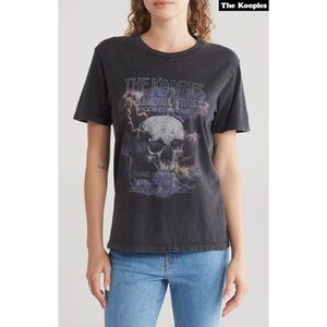 THE KOOPLES SCULL GRAPHIC JERSEY BLACK WASHED TEE. MADE IN PORTUGAL. SIZE 1 (S)